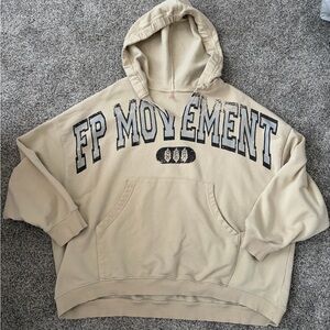 FP Movement by Free People Cream Hoodie with Black Lettering